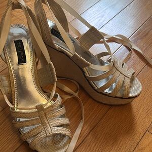 White house black market Beige Strappy Wedges